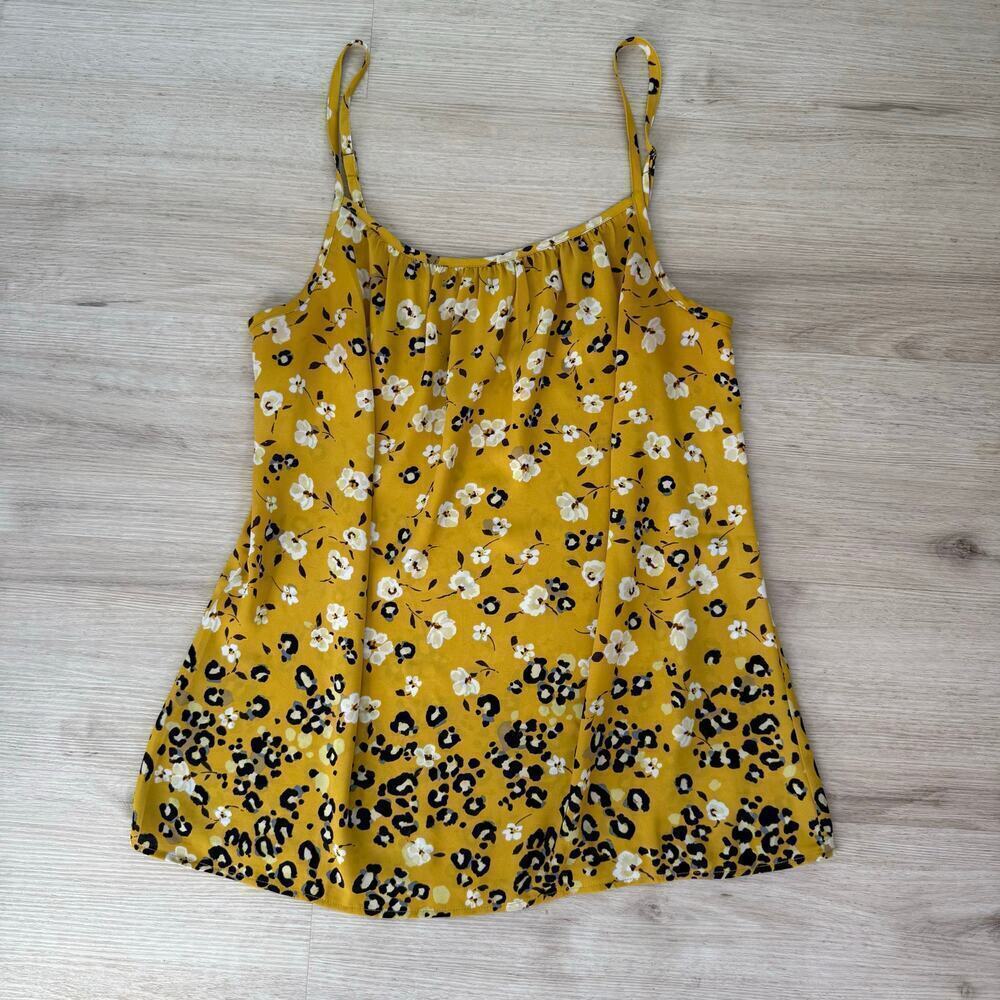 CAbi 5735 Couple Cami Tank Top Yellow Floral Leopard Print Blouse Size Medium - Picture 2 of 5